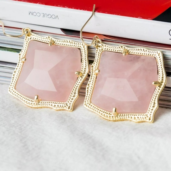 Kendra Scott "Kristen" Gold Rose Quartz Earrings - Picture 4 of 4